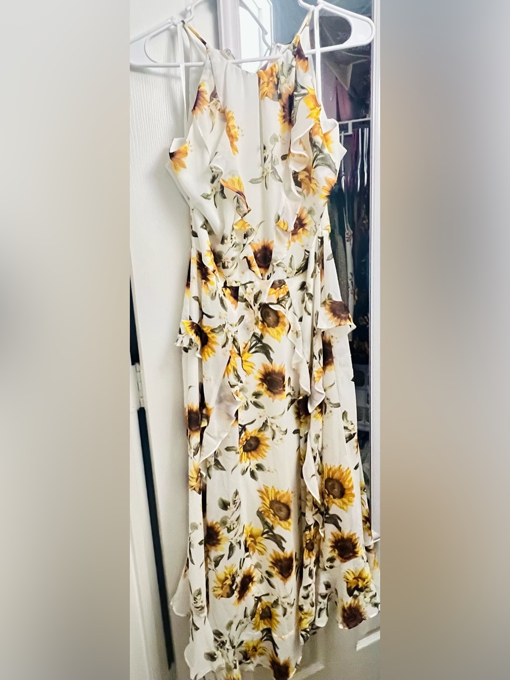 White House Black Market White Sunflower-Print Asymmetrical Maxi Dress